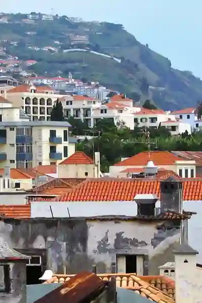 Vita hus med orange tegeltak i Funchal