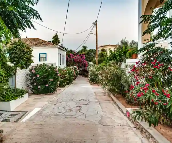 Smuk gade i den gamle bydel på Spetses