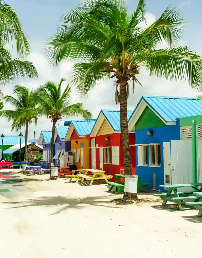 Karibiska hus i starka färger som speglar öns livliga kultur.