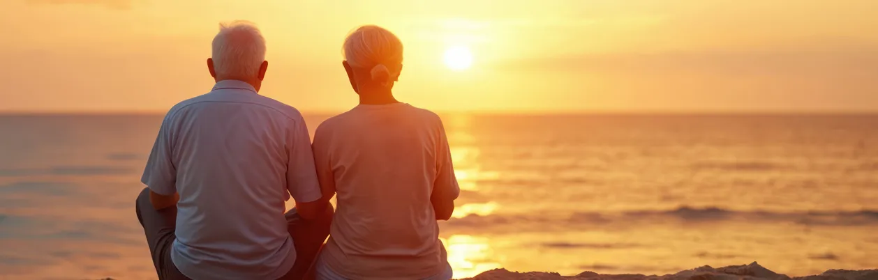 Solnedgang på strand