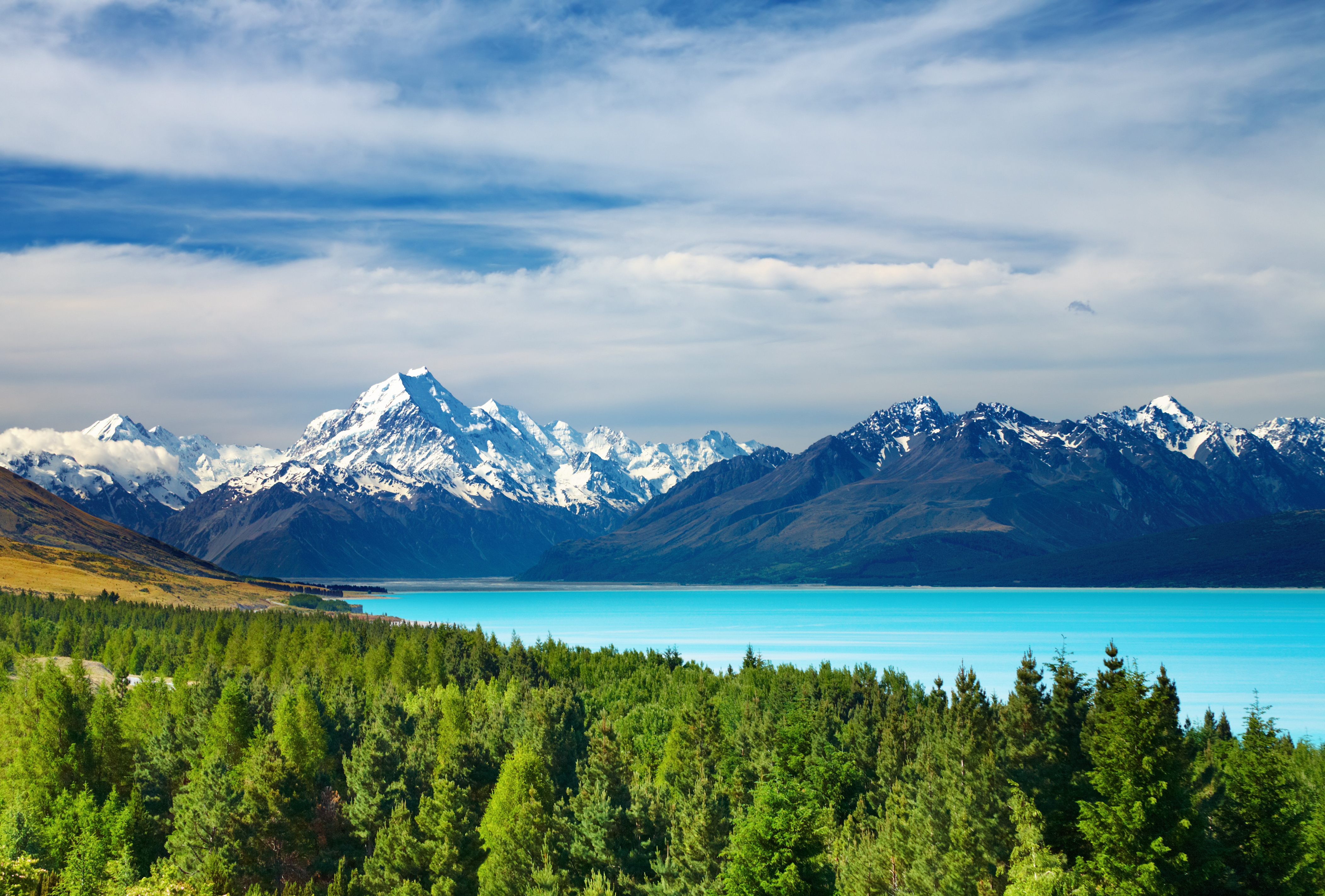 Mount Cook och lake Pukaki i Nya Zeeland