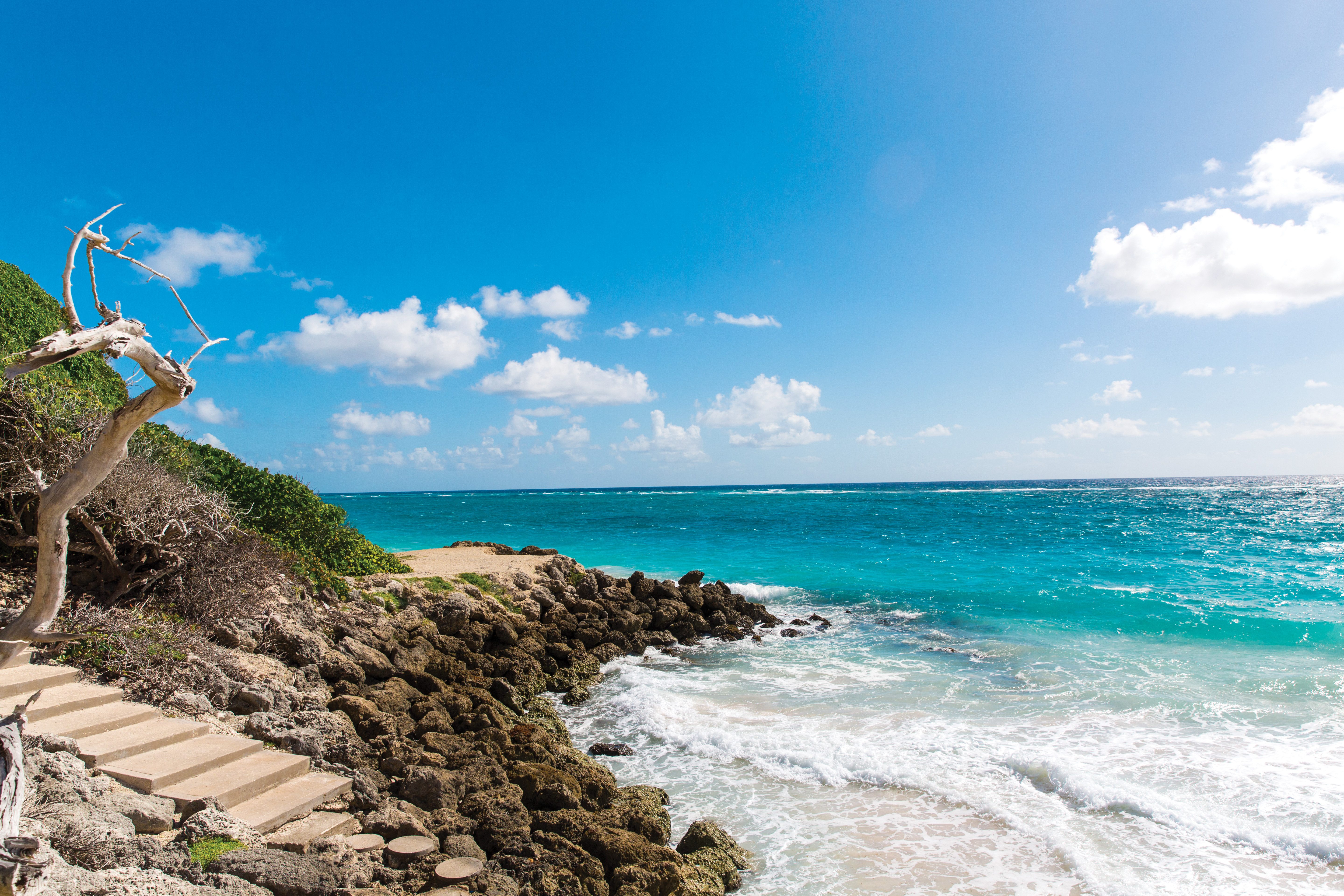 Trappsteg på berget ner till havet på Barbados