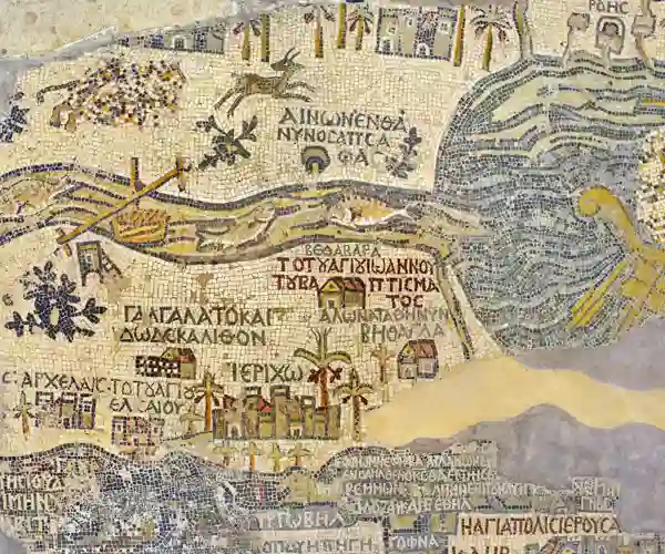 Mosaikkgulvet fra 500-tallet, som viser det eldste bevarte kartet over Midtøsten - i Madaba