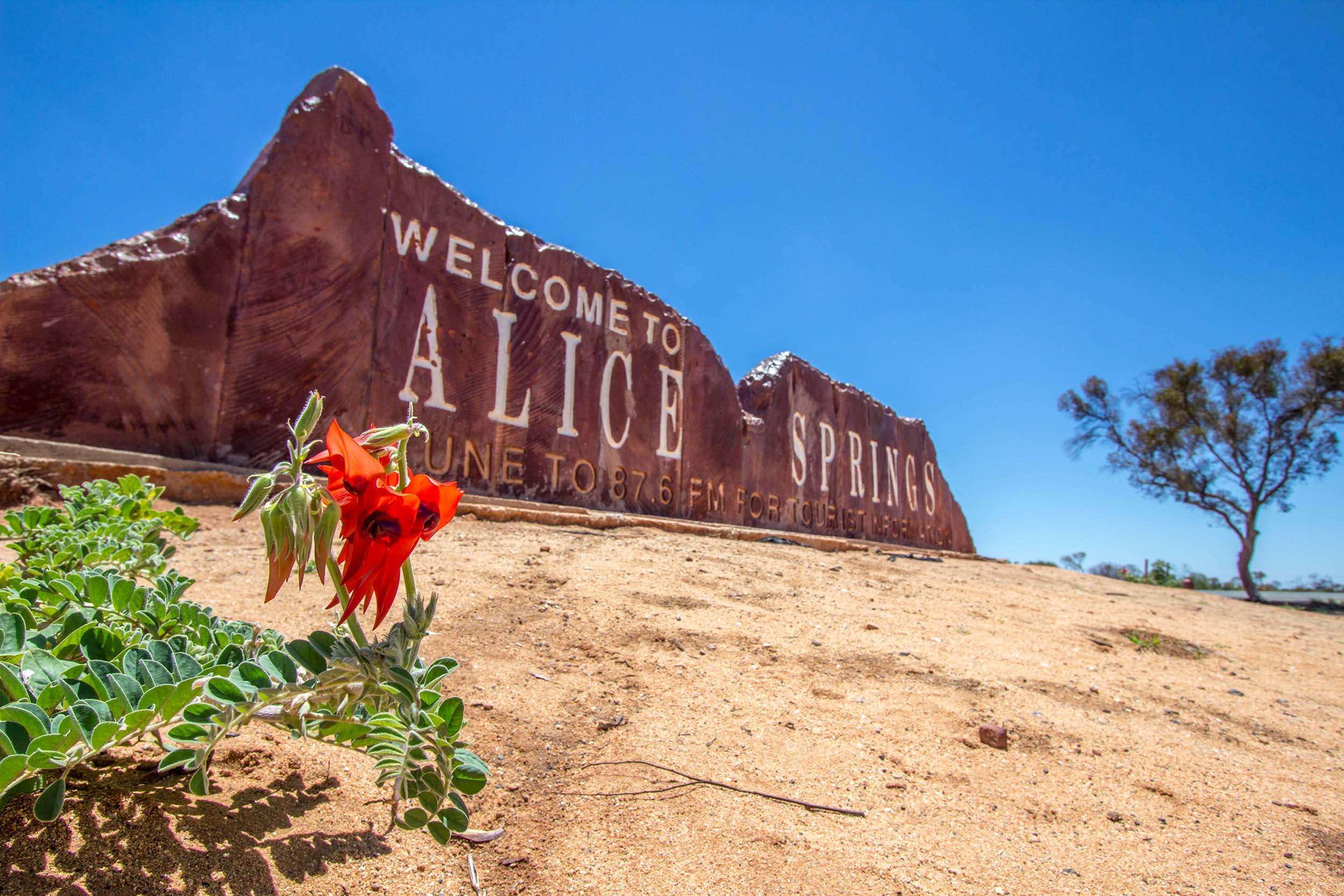 Velkomstskilt til Alice Springs